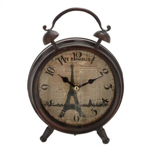 6 In. X 9 In. Black Metal Eiffel Tower Analog Clock with Bell Style Top