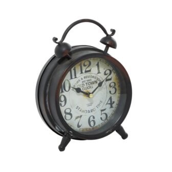 6 in. x 9 in. Brown Metal Analog Clock with Bell Style...
