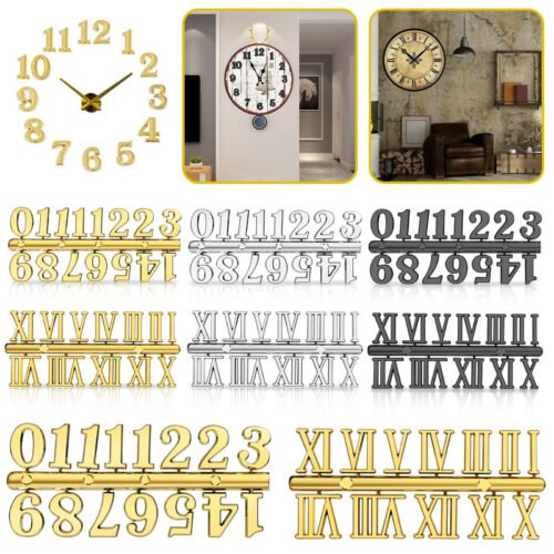 6pcs Wall Clock Numerals Kit Roman Digital Arabic Numbers DIY Repair Art Decor