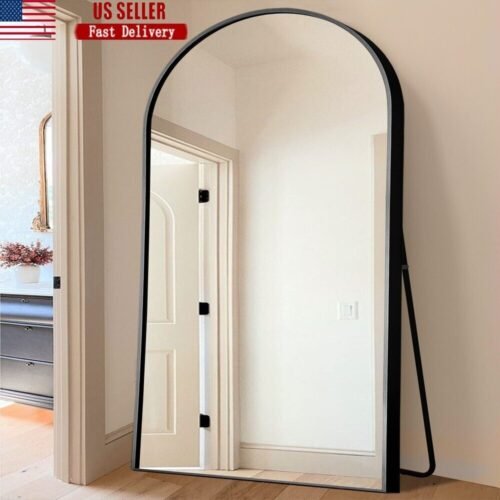 71"x32" Arch Full Length Mirror Aluminum Alloy Framed Floor Mirror Black NEW