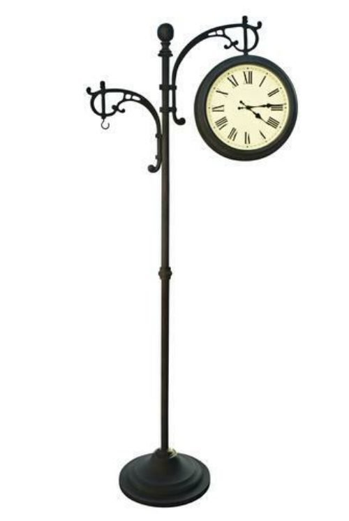 73" Outdoor Metal Pedestal Clock Thermometer! Barometer Yard Decor Garden Plants