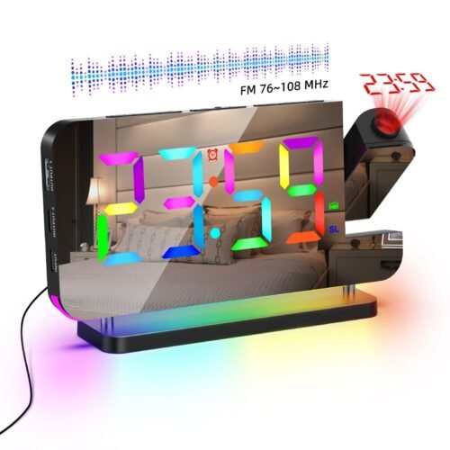 7.4" LED Digital Projection Dual Alarm Clock Snooze FM Radio Timer Monitor USB