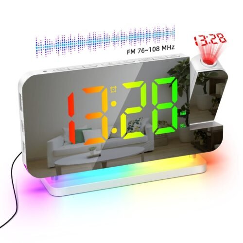 7.4" LED Digital Projection Dual Alarm Clock Snooze FM Radio Timer Monitor USB