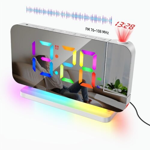 7.4" LED Digital Projection Dual Alarm Clock Snooze FM Radio Timer Monitor USB