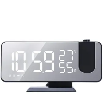 7 . 5 in. Black Mirror LED Digital Projection Alarm Clock with Radio Function featured image
