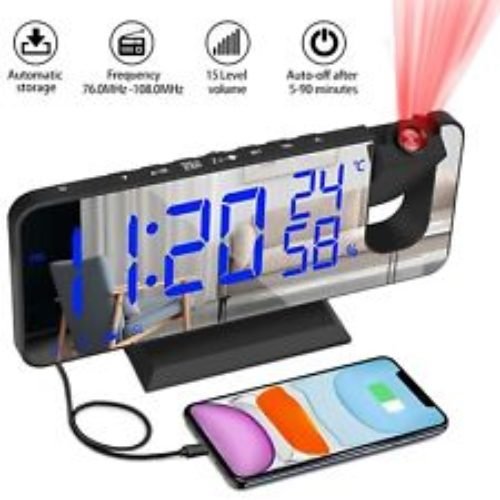 7.5" LED Digital Projector Projection Snooze Dual Alarm Clock FM Radio Timer USB