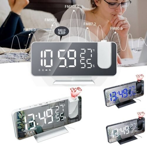 7.5" LED Digital Projector Projection Snooze Dual Alarm Clock FM Radio Timer USB