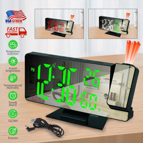 7.5" LED Digital Projector Projection Snooze Dual Alarm Clock FM Radio Timer USB