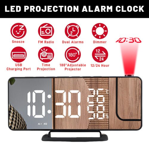 75'' LED Projection Alarm Clock Snooze LCD Display Weather Snooze USB FM Radio