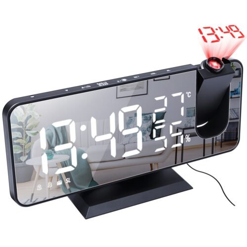 7.5" Rotatable Digital Projection Dual Alarm Clock w/Mirror LED Display FM Radio
