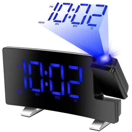 7.7" Curved-Screen LED Digital Projection Alarm Clock with Radio Dual Alarms