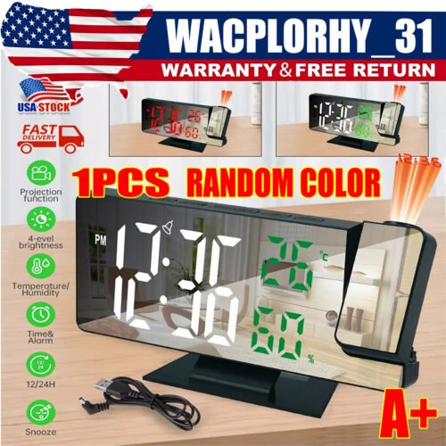 7.8"LED-Projection Alarm-Clock Digital Clock with 180ยฐ Projector Snooze Bedside
