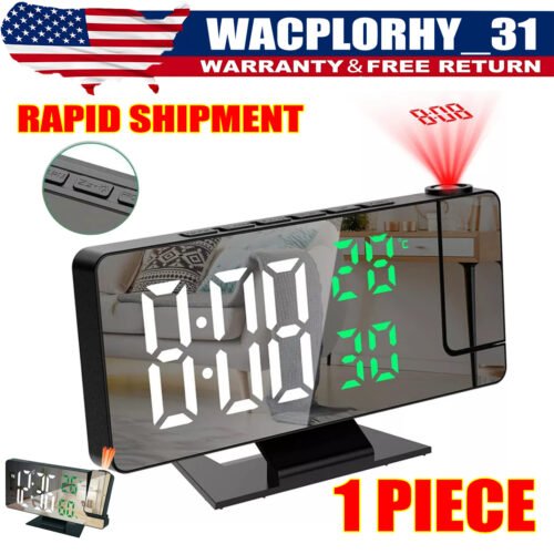 7.8" LED Digital Projector Projection Snooze Dual Alarm Clock Timer USB A+