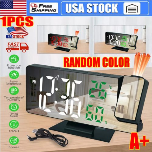 7.8"LED Projection Alarm Clock Digital Clock with 180ยฐ Projector Snooze Bedside