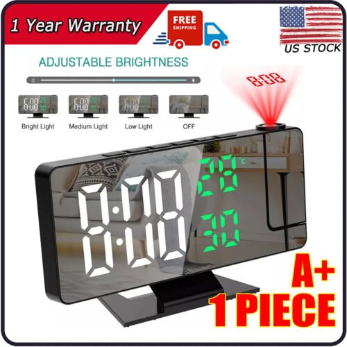 7.8"LED Projection Alarm Clock Digital Clock with 180ยฐ Projector Snooze Bedside