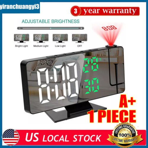 7.8" LED Projection Alarm Clocks Bedside Mirrored LED Clock with 180° Projector
