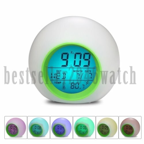 7 Color Changing Lights Nature Sounds LED Digital Alarm Clock Timer Thermometer