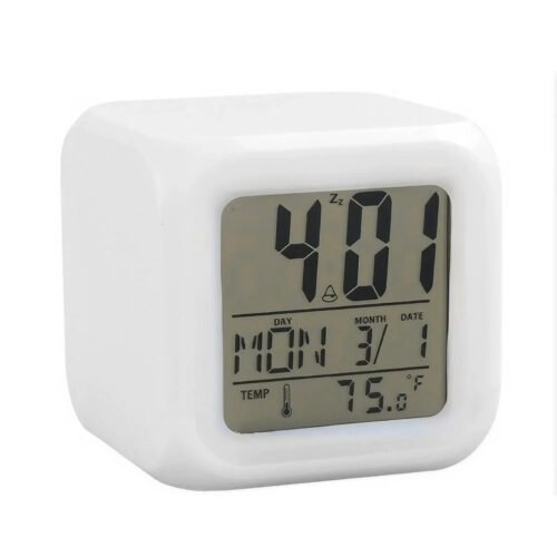 7 Color Mini Desk Cube Always Digital Alarm Clock Light Multiple Mode Luminous