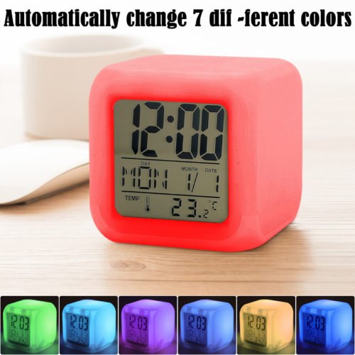 7 Colour Changing Digital Alarm Clock LED Night Light Bedside Clock Room Deco