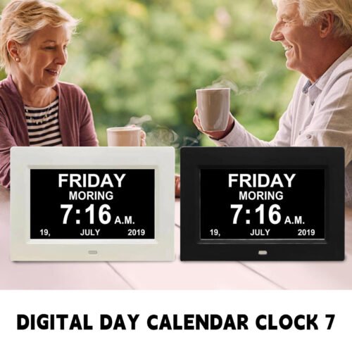 7" Digital Day Calendar Alarm Clock for Memory Loss Seniors Dementia Elderly
