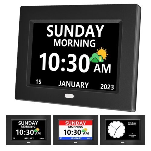 7 Inch Clock with Day and Date for Elderly Large Display Digital Clocks 12 Alarm
