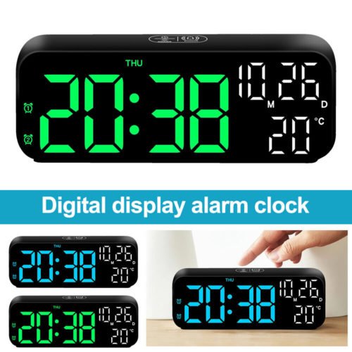 7" Large Digital LED Desk Alarm Clock Voice Control Calendar Temperature Snooze