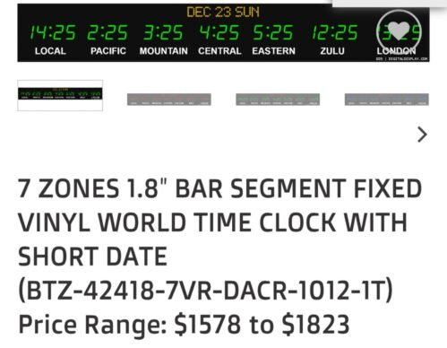 7 ZONES 1.8″ BAR SEGMENT FIXED VINYL WORLD TIME CLOCK WITH SHORT DATE BTZ-42418