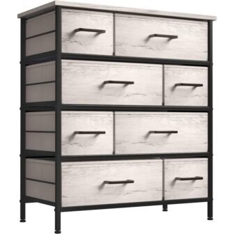 8-Drawer Greige Dresser Steel Frame Wood Top Easy Pull Fabric Bins 11.5...