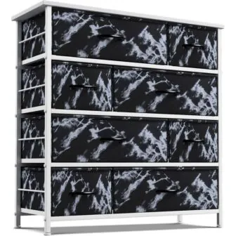 8-Drawer Marble Black Dresser White Frame Wood Top Easy Pull Fabric Bins...
