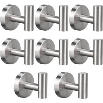8-Piece Stainless Steel J-Hook Robe/Towel Hook with Round Mount Post in Brushed...