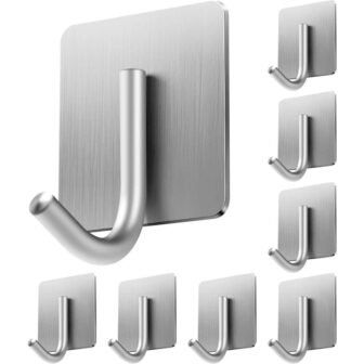 8 Piece Stainless Steel J Hook Robe/Towel Hook with Square Mount Post in Polished