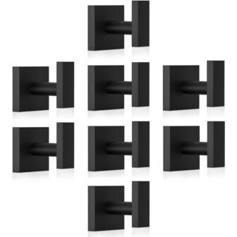 8-Piece Stainless Steel J-Hook Robe/Towel Hook with Square Mount Post in Matte...