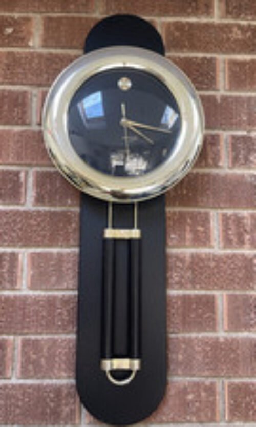80S POSTMODERN VINTAGE NEO MODERN ART PENDULUM PLASTIC WALL CLOCK BY LINDEN NICE