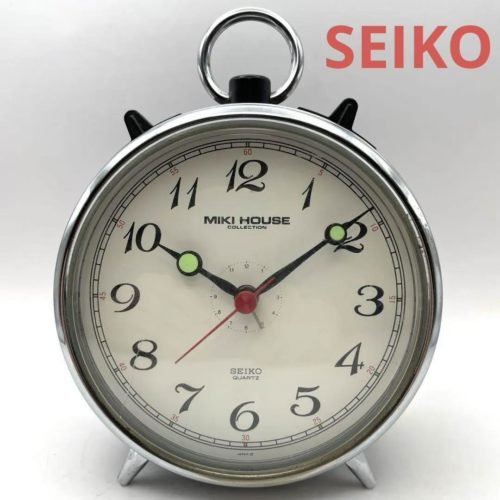 80s VINTAGE SEIKO x MIKI HOUSE Analog Alarm Clock Quartz Battery Peg Leg Japan