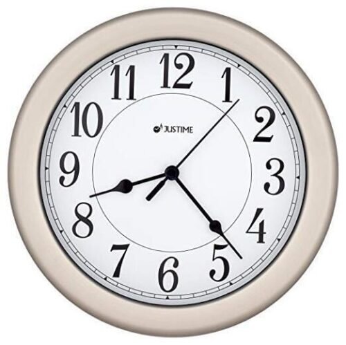 8.5 inch Water Resistant Wall Clock for Bathroom Metal Brushed Nickel (Arabic)
