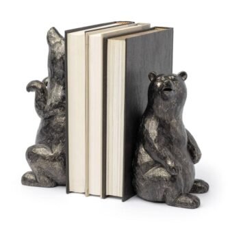 8 .5 in. Metallic Chrome Metallic Tone Grizzly Bear Bookends