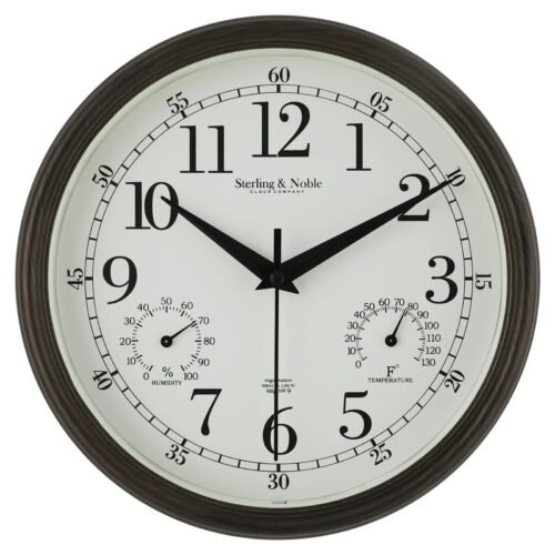 8.75" Indoor/Outdoor Antique Bronze Round Arabic Analog Wall Clock