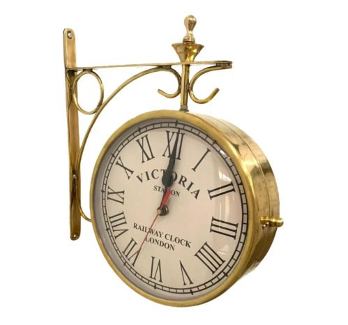 8" Brass Double Sided Wall Clock Antique Victoria Station Home Office Wall Clock