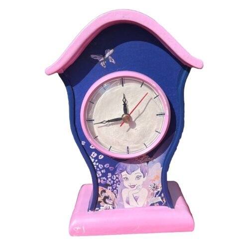 8" Disney Fairies Tinkerbell Artisan Wooden Clock Blue/Pink - Works!