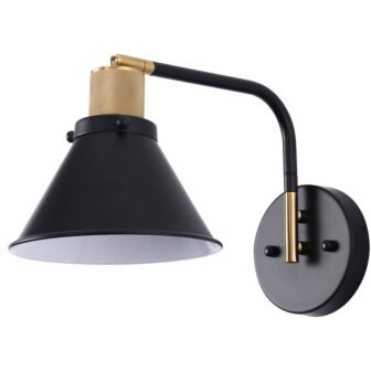 8 in. 1-Light Black and Gold Bell LED Wall Sconce with Dimmable...