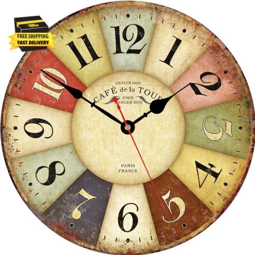 8 Inch Silent Non-Ticking Wall Clock Arabic Numerals Retro Clocks Wooden Decorat