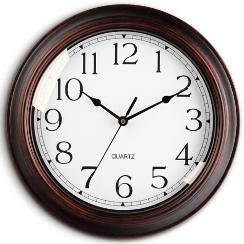 8 Inch Small Wood Retro Wall Clock Silent Non-Ticking Round Wall Clock for Home