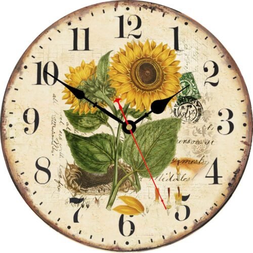 8 Inch Sunflower Wall Clock Summer Rustic Floral Wood Battery Home Decor