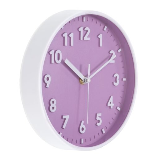 8 Inch Wall Clock 3D Number Quartz Silent Round Wall Clocks Purple