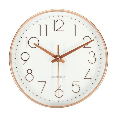 8 Inch Wall Clock Battery Operated Silent Non-Ticking Round Clocks White Gold
