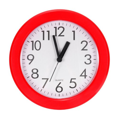 8 Inch Wall Clock, Quartz Battery Operated Silent Round Wall Clocks, Red