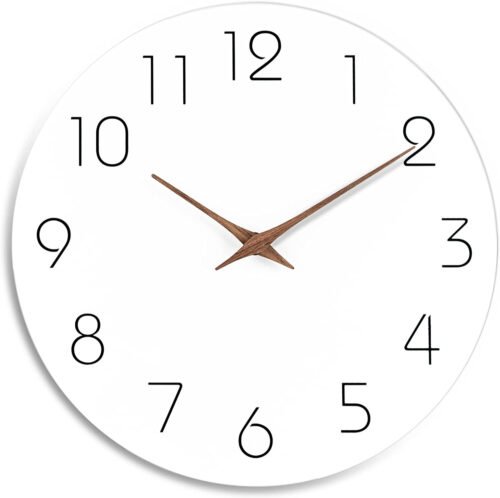 8 Inch White Silent Non-Ticking Wall Clock Battery Operated Minimalist Decor
