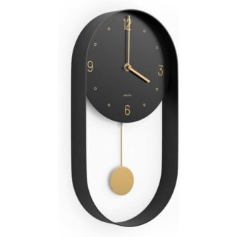 8 in. Modern Pendulum Black Analog Metal Wall Clock