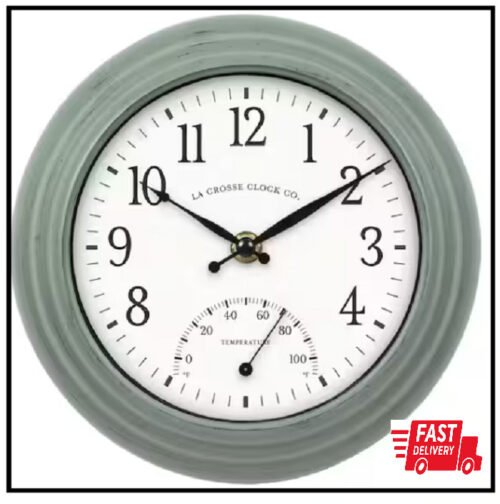 8 In. Sage Green Indoor/Outdoor Quartz Analog Wall Clock