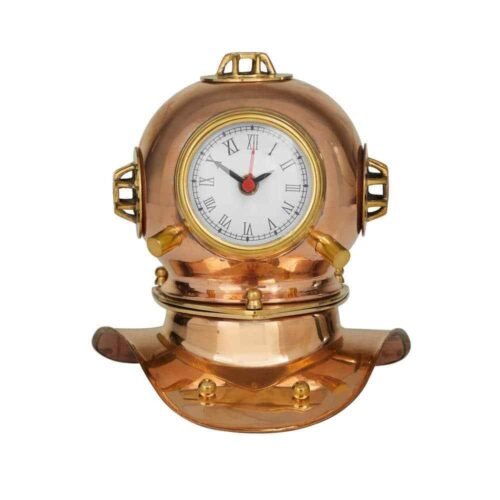 8 in. x 8 in. Copper Brass Diver Helmet Analog Clock
